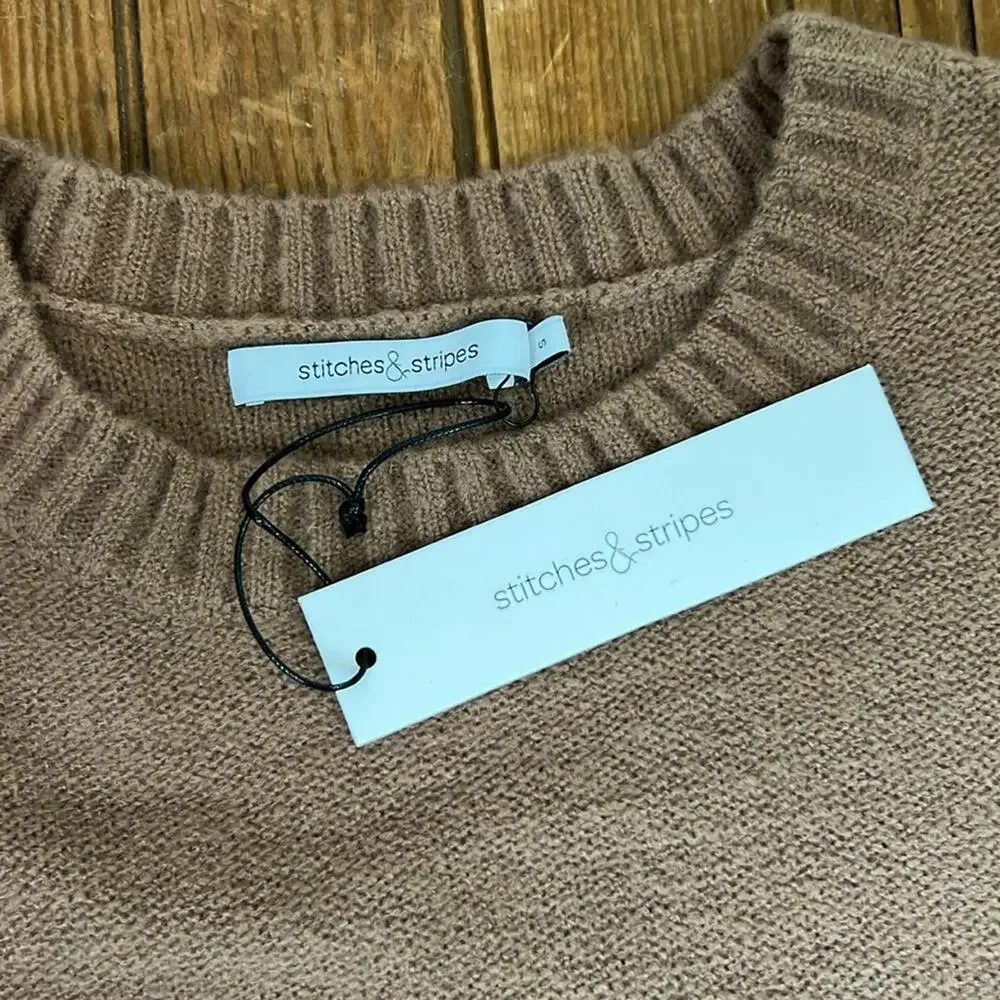 Women’s Revolve  Sweater Stitches and Stripes crew neck brown NWT new size med